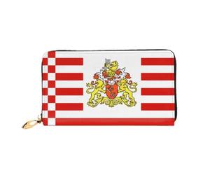 Organizer Portefeuille long en cuir avec fermeture éclair pour femme Grande | Drapeau du Sénat de Brême 12 emplacements pour cartes, poche pour pièces de monnaie et compartiments pour un usage quotidien