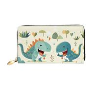 Organizer Portefeuille long en cuir avec fermeture éclair pour femme Grande | Joli petit dinosaure 12 emplacements pour cartes, poche pour pièces de monnaie et compartiments pour un usage quotidien et