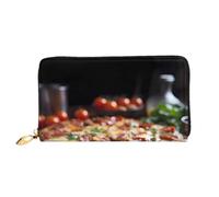 Organizer Portefeuille long en cuir avec fermeture éclair pour femme Grande | Pizza à saucisse séduisante 12 emplacements pour cartes, poche pour pièces de monnaie et compartiments pour un usage