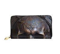 Organizer Portefeuille long en cuir avec fermeture éclair pour femme Grande | Tête de mort de couleur cuivre 12 emplacements pour cartes, poche pour pièces de monnaie et compartiments pour un usage