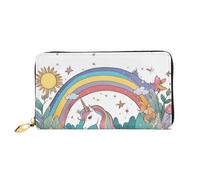 Organizer Portefeuille long en cuir avec fermeture éclair pour femme Grande | Unicorns By The River 12 emplacements pour cartes, poche pour pièces de monnaie et compartiments pour un usage quotidien et