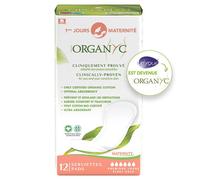 Organyc Serviettes Hygiéniques Post Partum 100% Coton Bio Maternité Ultra Absorbantes Hypoallergéniques Sans Chlore - 12 serviettes