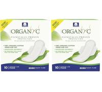 Organyc Serviettes Hygiéniques de Nuit avec ailettes - 100% coton bio,10 unités (Lot de 2)