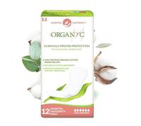 Organyc Serviettes Hygiéniques Post Partum 100% Coton Bio Maternité Ultra Absorbantes Hypoallergéniques Sans Chlore - 12 serviettes