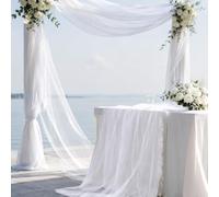 Organza blanc 6 x 1,5 m tissu tulle pour arche mariage décoration et DIY | Tissu léger et translucide, éclat discret, structure légèrement ferme et mini-ciseaux en U de 11,5 cm pour vos créations DIY.