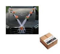 Organza M + Coeurs, Rubans en Organza pour décoration de Voiture, Coeurs en rotin, pour Les mariés, Mariage (Orange/Blanc/Blanc)