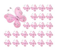 Organza Papillons, 24 Pcs Sheer Mesh Fil Glitter Papillon Tissu Papillons de Noce Vêtements Décoration DIY Fournitures(Rose)