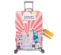 OrgaWise Housse Valise et Étiquette Hauteur des bagages adaptée 48-53CM Luggage Cover de Elastique Housse de Protection pour Valise (Attractions mondiales,S (18"-21"))