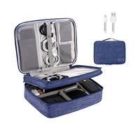 OrgaWise Sac Électronique Multifonctionnel Sac Câble Portable Étanche pour Tablette, Disque Dur Externe, Chargeur, Câbles, Objets, Adaptateurs, Cartes Mémoire, Câbles USB (Bleu-3 Couches)