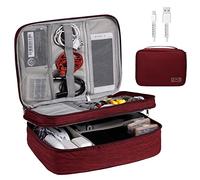 OrgaWise Sac Électronique Multifonctionnel Sac Câble Portable Étanche pour Tablette, Disque Dur Externe, Chargeur, Câbles, Objets, Kindle, Adaptateurs, Cartes Mémoire, Câbles USB (Rouge-3 Couches)