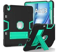 ORGCIUFB Compatible avec iPad Air 13" M4/M3/M2 (2026/2025/2024) avec porte-crayon intégré en silicone + coque hybride PC avec design anti-chocs, béquille pliable et protection à 360° (noir + turquoise