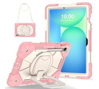 ORGCIUFB Coque pour Samsung Galaxy Tab S10 FE 11,9" X520/X526B/X528U (2025) Coque de protection robuste antichoc avec béquille pivotante à 360° + dragonne + bandoulière (or rose)