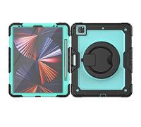 ORGCIUFB Coque résistante aux chocs en TPU pour iPad Pro 5ème génération 12,9" (2018/2020/2021), coque pour enfants, poignée rotative à 360 degrés, support avec protection d'écran + bandoulière (noir