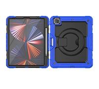 ORGCIUFB Coque résistante aux chocs en TPU pour iPad Pro 5ème génération 12,9" (2018/2020/2021), coque pour enfants, poignée rotative à 360 degrés, support avec protection d'écran + bandoulière (bleu)
