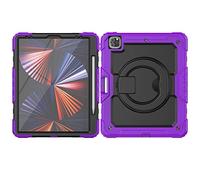 ORGCIUFB Coque résistante aux chocs en TPU pour iPad Pro 5ème génération 12,9" (2018/2020/2021) pour enfants, poignée rotative à 360 degrés, support avec protection d'écran + bandoulière (violet)