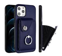 ORGCIUFB Étui portefeuille pour iPhone 12 Mini avec porte-cartes - En cuir synthétique - Avec bouton magnétique à rabat - Résistant aux chocs - Rotation à 360° - Support de doigt et béquille - Bleu