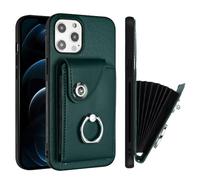 ORGCIUFB Étui portefeuille pour iPhone 12 Mini avec porte-cartes - En cuir synthétique - Avec bouton magnétique à rabat - Antichoc - Rotation à 360° - Support de doigt et béquille - Vert