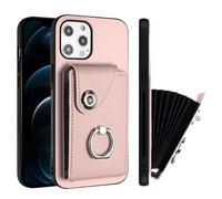 ORGCIUFB Étui portefeuille pour iPhone 12 Mini avec porte-cartes - En cuir synthétique - Avec bouton magnétique à rabat - Antichoc - Rotation à 360° - Support de doigt et béquille - Rose