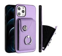 ORGCIUFB Étui portefeuille pour iPhone 12 Mini avec porte-cartes - En cuir synthétique - Avec bouton magnétique à rabat - Antichoc - Rotation à 360° - Support de doigt et béquille - Violet