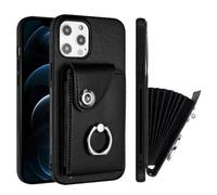 ORGCIUFB Étui portefeuille pour iPhone 12 Mini avec porte-cartes - En cuir synthétique - Avec bouton magnétique à rabat - Antichoc - Rotation à 360° - Avec support pour doigt - Noir