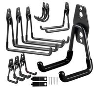OrgMax Lot de 12 crochets de garage robustes pour rangement mural - Vélos, organisateurs d'outils, abris de jardin et transporteurs, crochets muraux en acier pour outils de jardin et échelles (Noir)