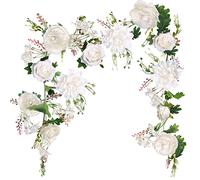 OrgMemory Guirlande de Pivoine Artificielle, 180cm, Blanc, Mariage, Décor Maison Jardin