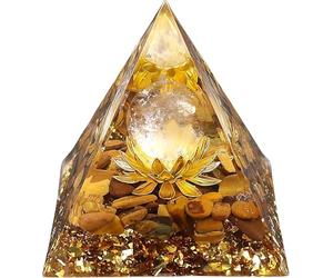Orgone Pyramid Flower of Life Orgonite Money Healing Crystals Pyramid for Positive Energy with Tiger's Eye Stones and Luck White Crystal That Promotes Wealth, Prosperity and attracts Success