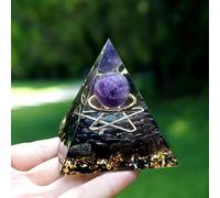 OrgoneVivid Galaxy Series Orgonite Pyramide Améthyste Cristal Sphère avec Obsidienne Pierre de Cristal Naturel Résine Orgonite Guérison