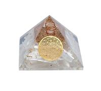 Orgonite Pyramide Sélénite Fleur de vie -- 7x7x6 cm