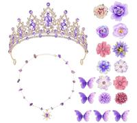 Orgoue Accessoires de costume de princesse, diadèmes en cristal violet, couronne de soleil, fleur, papillon, épingle à cheveux pour femme, cosplay, Halloween