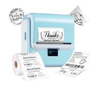 ORGSTA Étiqueteuse avec ruban adhésif, étiqueteuse thermique T003, imprimante d'étiquettes Bluetooth de 8,9 cm compatible avec téléphone et PC, imprimante d'autocollants et codes-barres - Bleu