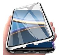 Orgsty Coque pour Xiaomi Poco F7 Pro, Coque d'adsorption magnétique Ultra Mince à 360° Housse de Protection en Avant et Arrière Verre Trempé Etui Transparent Métallique Antichoc, Argent