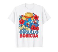 Orgullo Boricua Pava Hat Coquí Frog Domino Puerto Rico Flag T-Shirt