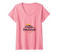 Orgullo Venezulano Symbole Patriotique pour Les citoyens Fiers T-Shirt avec Col en V, Femme, Rose, XXL