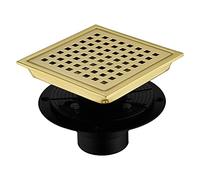 Orhemus Siphon de douche carré de 15,2 cm avec base de vidange de douche réglable, siphon de sol en acier inoxydable SUS 304 avec grille amovible, finition laiton doré brossé