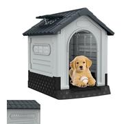ORHEYA Niche pour chien en plastique avec porte, lucarnes, grille d'aération et sol surélevé, abri pour animaux de compagnie, maison isolée pour l'extérieur et l'intérieur, 65 x 56,5 x 67 cm