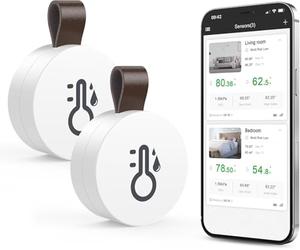 ORIA 2pcs Hygromètre à Thermomètre Bluetooth 5.0, Contrôle App sans Fil Mètre de Moniteur d'Humidité Température Précis, Capteur Moniteur avec Ecran, Bouton, Alertes Funtion pour iOS/Android
