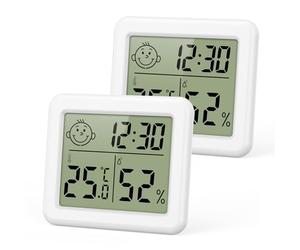 ORIA 2PCS Thermomètre Hygromètre Intérieur, Mini Thermomètre d'Ambiance avec Heure, Date, ℃/℉ Commutable, Moniteur de Température et Humidité Alimenté par Batterie pour Chambre à Coucher