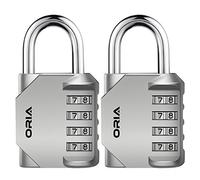 Oria 4 Digit Cadenas à Combinaison, Cadenas Code 4 Chiffres, Conception en Acier Inoxydable Plaqué et Métal pour l'école, Casier Sportif, Boîte à Outils, Armoires et Entreposage - Argent (2 Pièces)