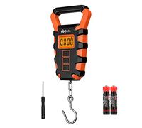 ORIA Balance de Pêche Numérique, Balance de Bagage Electronique 50KG avec Règle, Fishing Postal Crochet de Suspension avec Ruban à Mesurer, Ecran LCD Rétroéclairé (Piles Incluses) - Orange