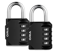 ORIA Cadenas à Combinaison, Cadenas Code 4 Chiffres, Conception en Acier Inoxydable Plaqué et Métal pour l'école, Casier Sportif, Boîte à Outils, Armoires et Entreposage - Noir (2 Pièces)