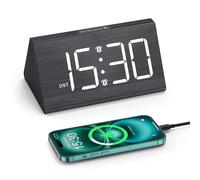 ORIA réveil en bois horloge LED numérique mise à niveau réveil de bureau avec DST et éclairage coloré pour chambre bureau