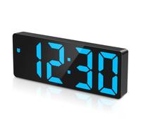 ORIA Réveil Numérique LED, Horloge de Table Moderne, Alarme avec Contrôle du Son, 5 Niveaux de Luminosité, 4 Modes d'Alarme, Date/Heure, Fonctionne avec Piles et USB - Bleu