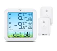 ORIA Thermomètre de Réfrigérateur Sans Fil, Thermomètre Numérique avec 2 Capteurs, Ecran Couleur, Valeurs Max/Min, Alarme, Capteur de Température de Congélateur Alimenté par USB/pile pour Maison
