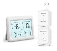 ORIA Thermomètre de Réfrigérateur, Thermomètre de Congélateur Numérique avec 2 Capteurs Sans Fil, Thermomètre de Réfrigérateur d'Alarme avec Ecran LCD, ℃/℉, Min/Max, 2 Options de Montage pour Maison