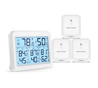ORIA Thermomètre hygromètre numérique Thermomètre extérieur intérieur Moniteur de jauge de température et d'humidité sans fil avec 3 capteurs White