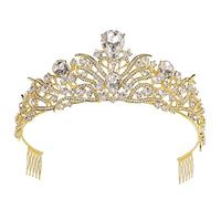 Oriamour Diadème en cristal pour femmes et filles, couronne de reine royale, diadème de mariage pour mariée, accessoires de cheveux pour Quinceanera, concours de beauté, bal, anniversaire (doré)