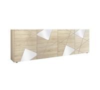 ORIANA - Buffet 4 Portes Finition Bois Samoa avec Sérigraphies et Miroirs