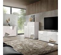 ORIANA - Ensemble Salon Finition Blanc Laqué avec Sérigraphies et Miroirs -
