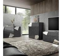 ORIANA - Ensemble Salon Gris Carbone avec Sérigraphies et Miroirs - Altobuy Gris G